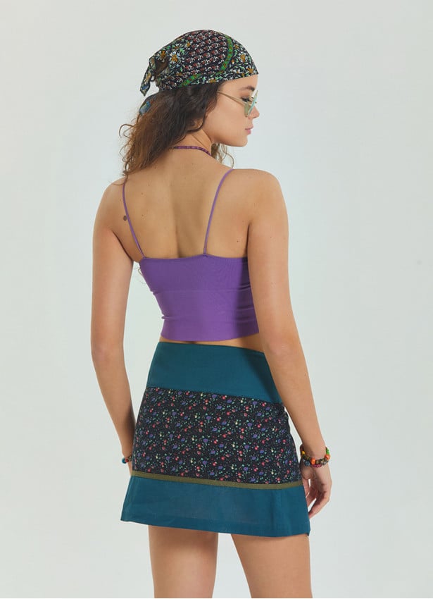 Snap Closure Patchwork Wrapped Floral Skirt 4670